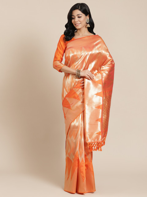 

SHANGRILA Orange Woven Design Zari Art Silk Ready to Wear Banarasi Saree