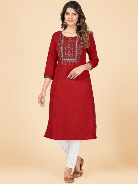 

Vbuyz Women Red Ethnic Motifs Embroidered Cotton Kurta