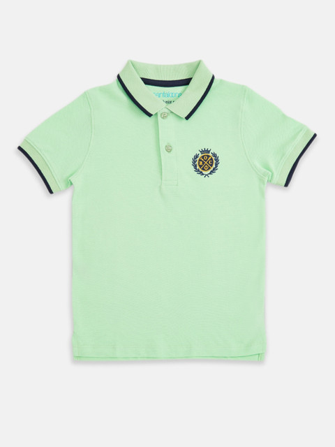 

Pantaloons Junior Boys Lime Green Yellow Polo Collar Pure Cotton T-shirt