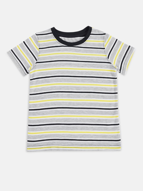 

Pantaloons Junior Boys Grey Melange Black Striped Cotton Pure Cotton T-shirt