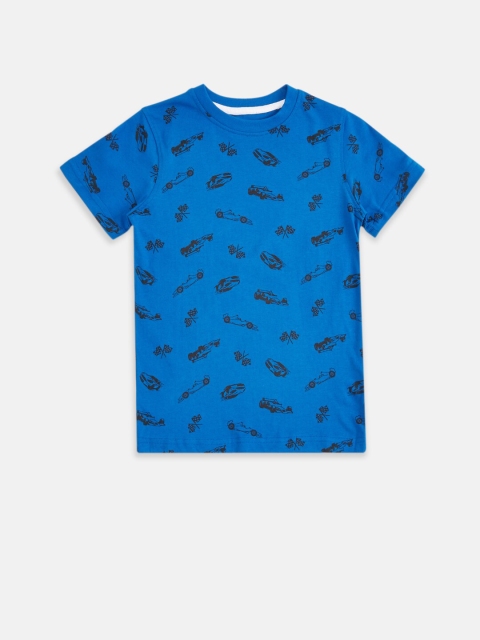 

Pantaloons Junior Boys Blue Black Printed Cotton Pure Cotton T-shirt