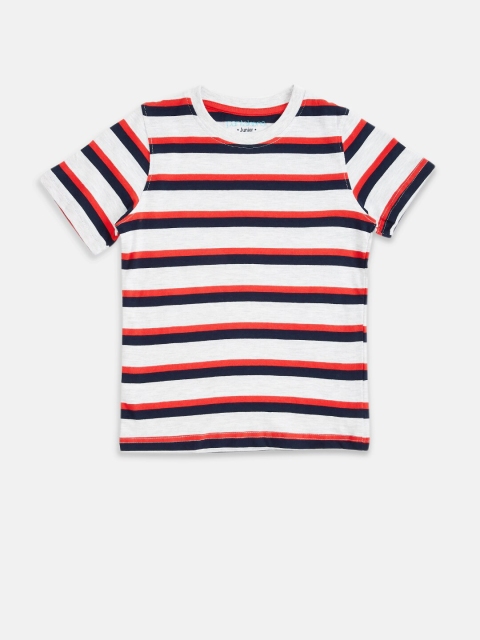 

Pantaloons Junior Boys White Red Striped Cotton Pure Cotton T-shirt