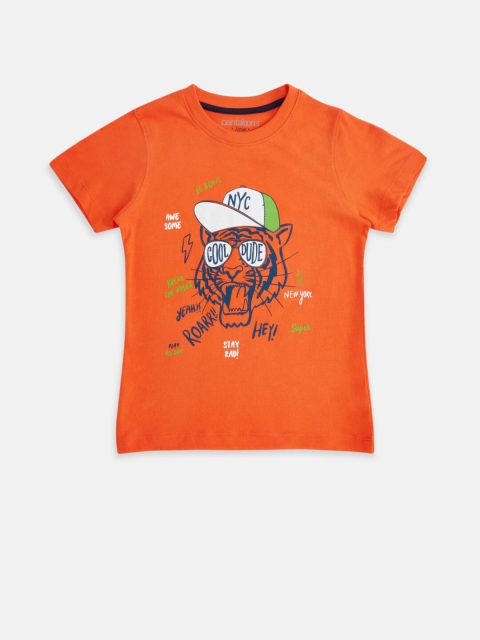 

Pantaloons Junior Boys Orange Printed T-shirt