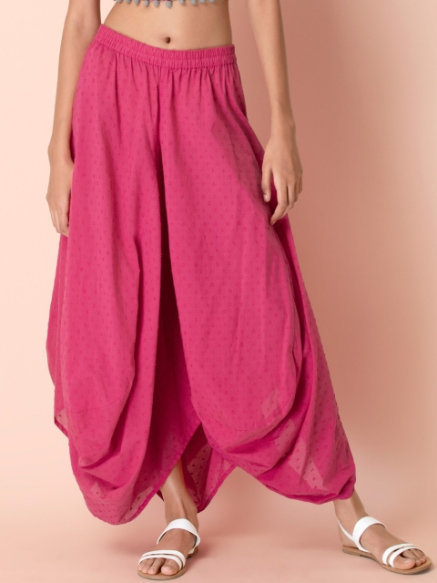 

INDYA Women Pink Pure Cotton Self Design Harem Pants