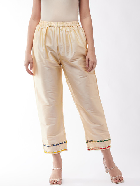 

InWeave Women Beige Gotta Patti Silk Trousers