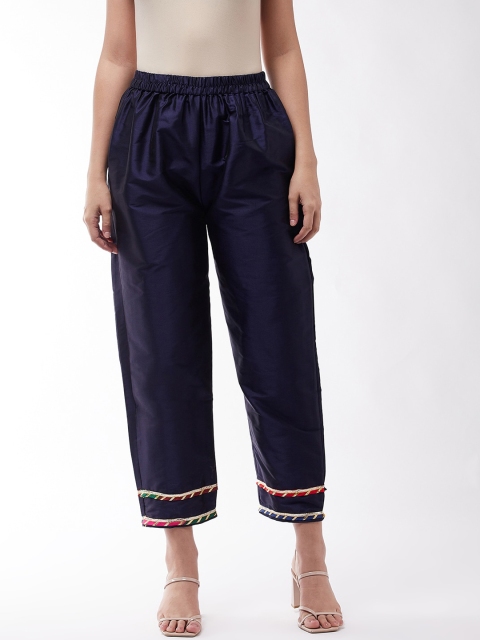 

InWeave Women Navy Blue Gotta Patti Silk Trousers