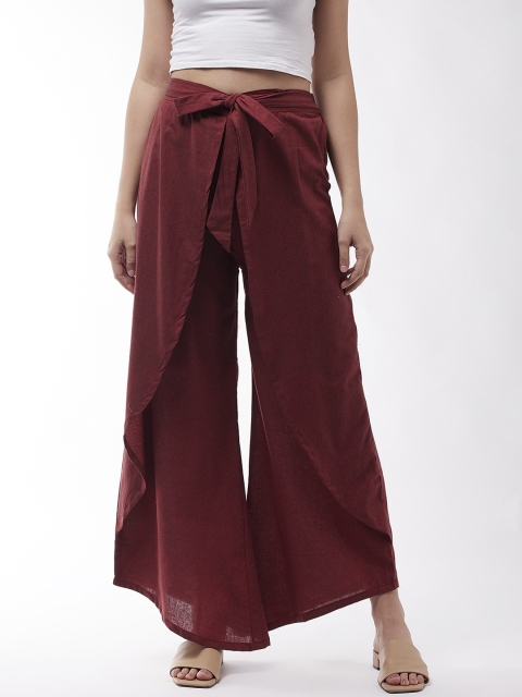 

InWeave Women Maroon Flared Chambray Parallel Trousers