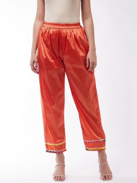 

InWeave Women Orange Gotta Patti Silk Trousers