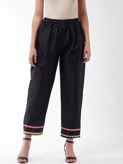 

InWeave Women Black Gotta Patti Silk Trousers