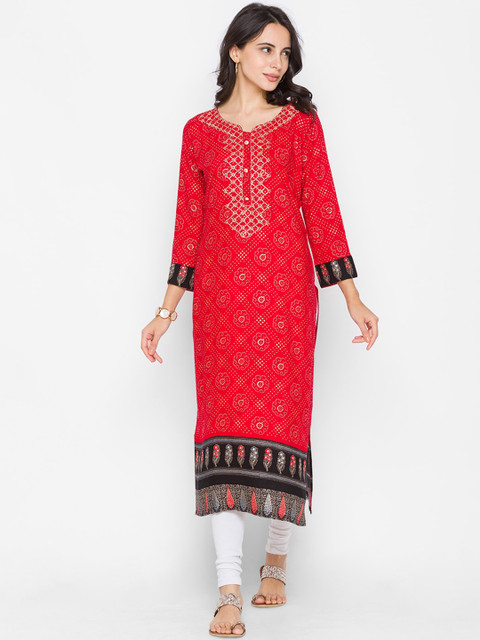 

ZOLA Women Red Embroidered Mirror Work Kurta