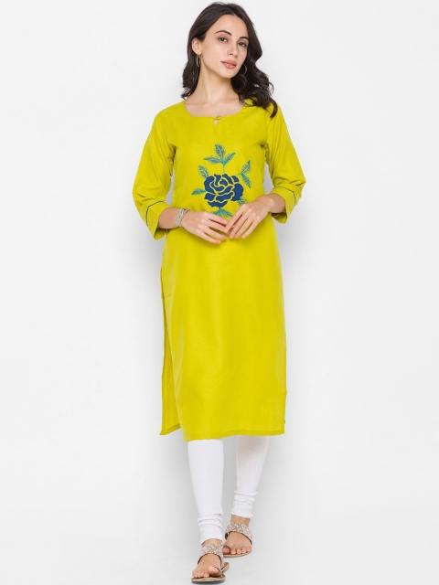 

ZOLA Women Green & Blue Floral Embroidered Thread Work Kurta
