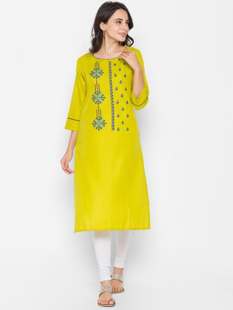 

ZOLA Women Green & Blue Geometric Embroidered Thread Work Kurta