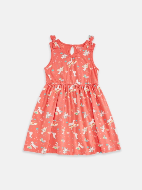 

Pantaloons Junior Girls Coral & Cream-Coloured Printed Fit And Flare Dress