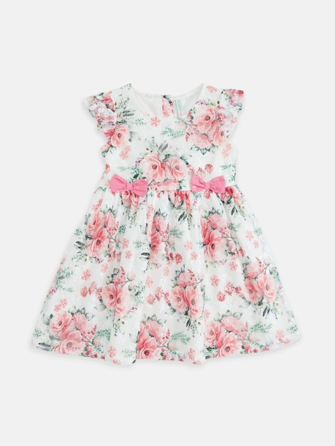 

Pantaloons Junior Girls Off White & Coral Floral Printed Fit And Flare Dress