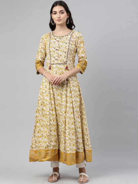 

Neerus Women Mustard Yellow & White Ethnic Motifs Printed Anarkali Kurta