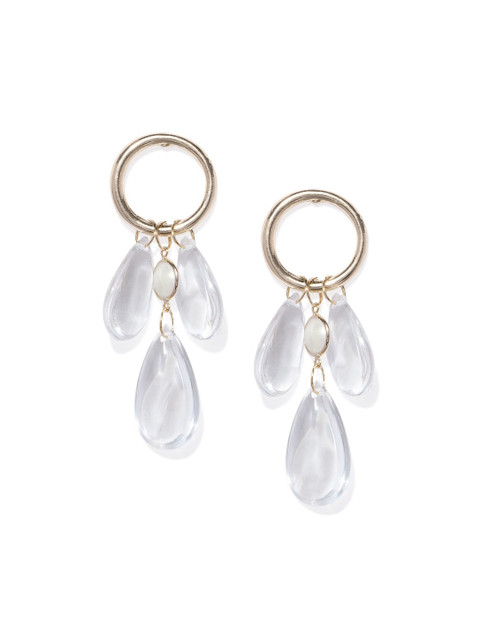 

Blisscovered White & Gold-Toned Teardrop Shaped Drop Earrings