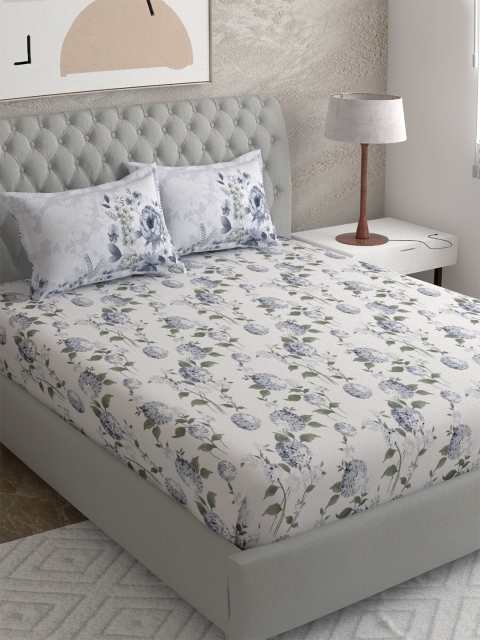 

EverHOME Off White & Grey Floral 144 TC Queen Bedsheet with 2 Pillow Covers