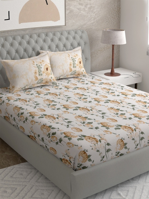 

EverHOME Off White & Beige Floral 144 TC Queen Bedsheet with 2 Pillow Covers