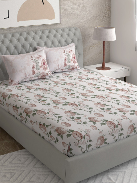 

EverHOME Off White & Beige Floral 144 TC Queen Bedsheet with 2 Pillow Covers