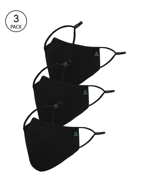 

CENWELL Unisex Pack Of 3 Black Solid 6-Ply Pure Cotton Reusable Cloth Masks