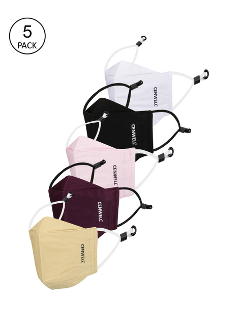 

CENWELL Unisex Pack Of 5 Multicoloured Reusable 6-Ply Cloth Masks, White