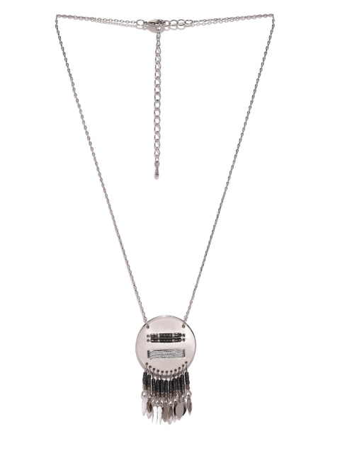 

Blisscovered Women Silver-Toned & Black Metal Silver-Plated Tasselled Necklace