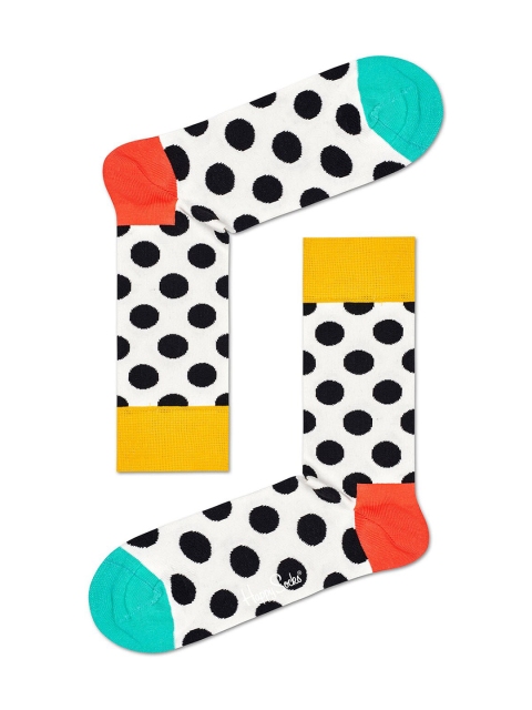 

Happy Socks Unisex White & Black Big Dot Patterned Above Ankle-Length Socks