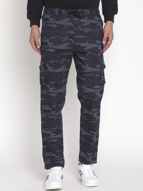 

Octave Men Navy Blue & Black Camouflage Printed Cotton Track Pants