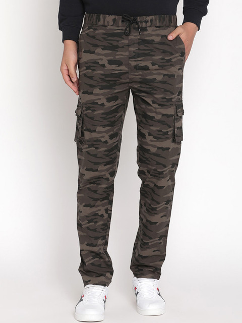 

Octave Men Olive Green & Brown Camouflage Printed Cotton Track Pants