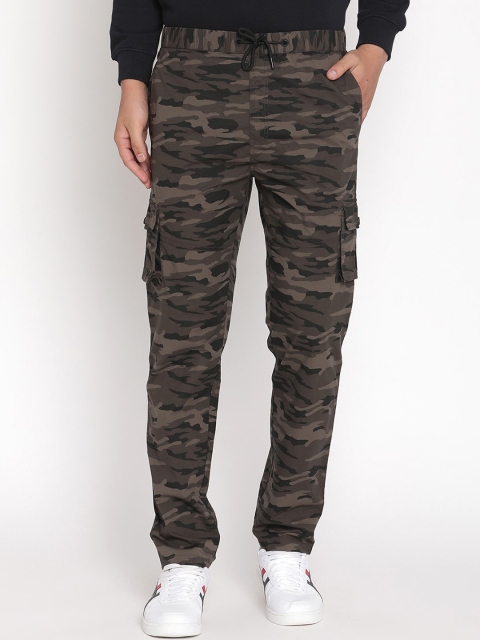 

Octave Men Olive Green & Beige Camouflage Printed Cotton Track Pants