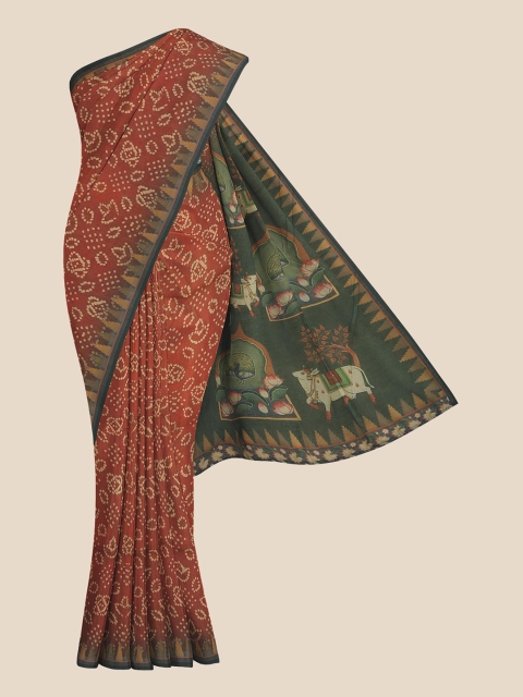 

KLM Fashion Mall Maroon & Green Kalamkari Banarasi Saree