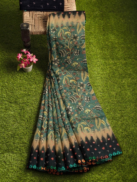

KLM Fashion Mall Grey & Black Floral Chanderi Saree