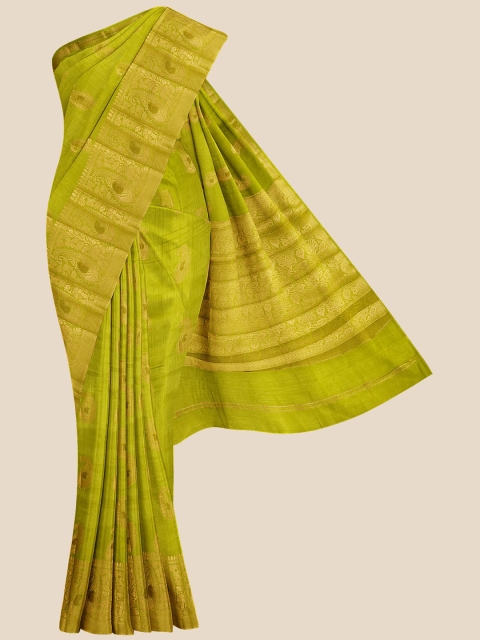 

KLM Fashion Mall Olive Green & Gold-Coloured Ethnic Motifs Zari Silk Blend Banarasi Saree