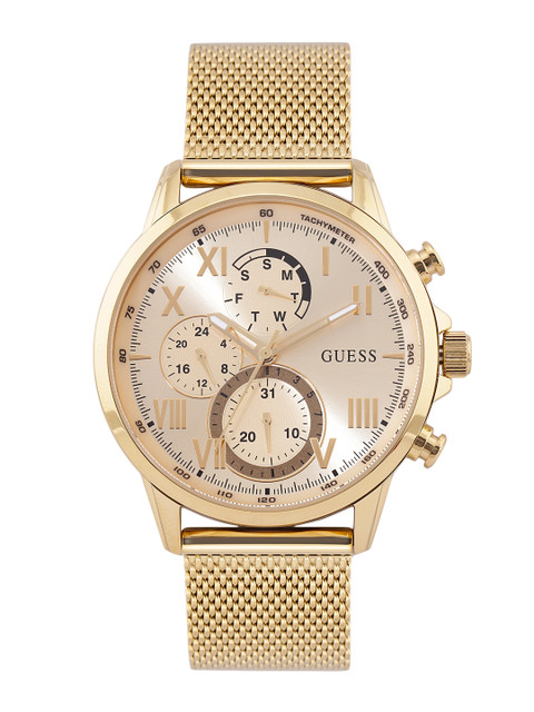 

GUESS Men Gold-Toned Bracelet Style Straps Analogue Watch W1310G2