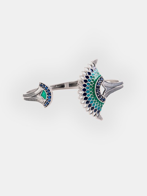 

SHAYA Women Green Silver Crystals Enamelled Silver-Plated Cuff Bracelet
