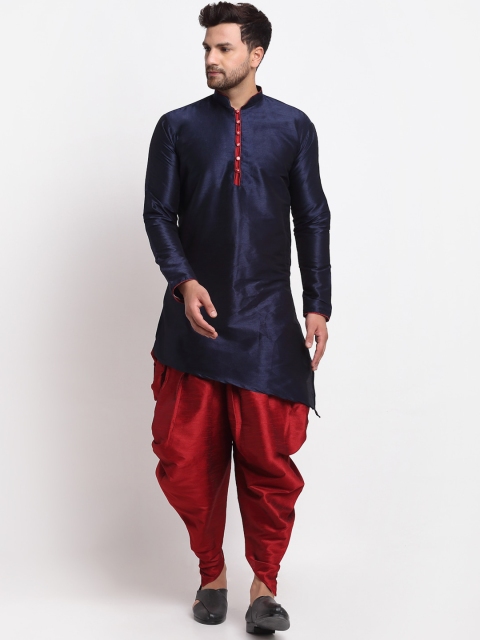 

Benstoke Men Navy Blue Dupion Silk Kurta with Dhoti Pants