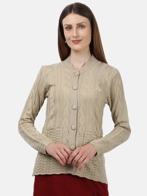 

Monte Carlo Women Beige Self Design Cardigan Sweater