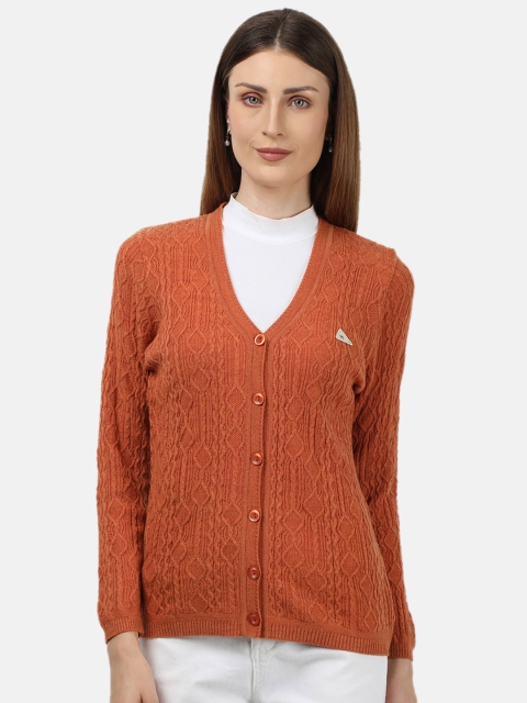 

Monte Carlo Women Orange Self Design Cardigan Sweater