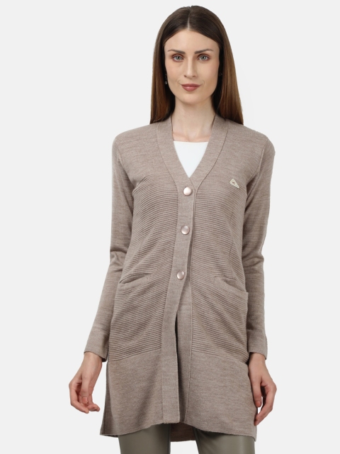 

Monte Carlo Women Taupe Striped Longline Cardigan