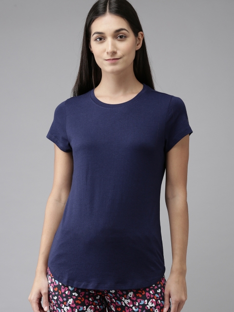 

Van Heusen Women Navy Blue Solid Round Neck Lounge T-shirt