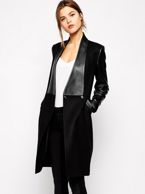 

URBANIC Women Black Solid Patchwork OverCoat