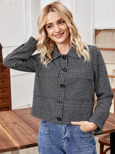

URBANIC Women Black & White Checked Shacket