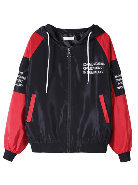 

URBANIC Women Black & Red Printed Detail Windbreaker Bomber Jacket