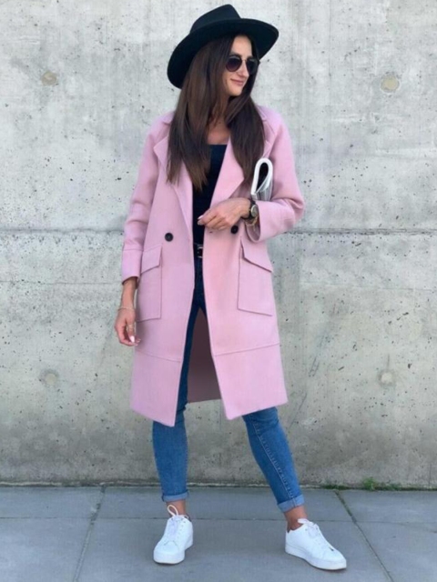 

URBANIC Women Pink Solid Wool Look Knee Length Over Coat