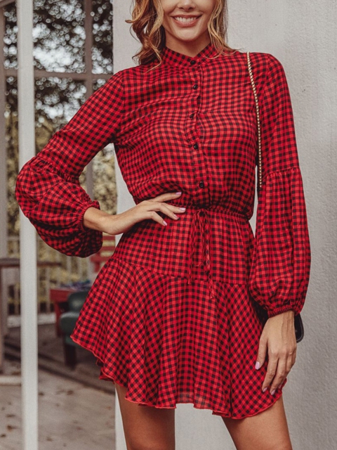 

URBANIC Red & Black Checked Mini Fit & Flare Dress