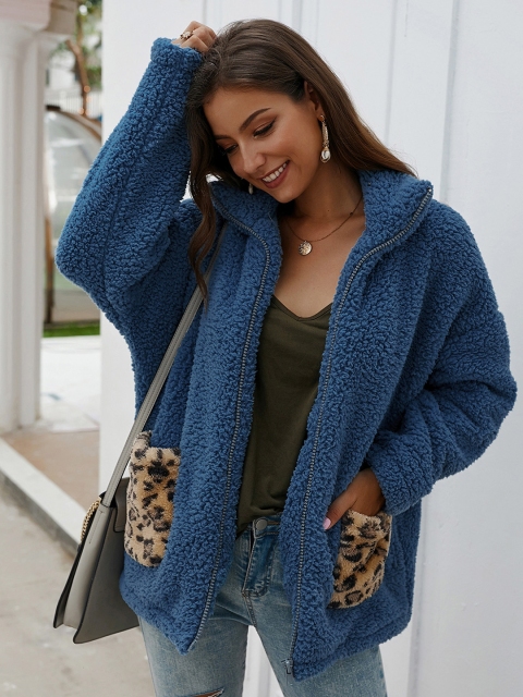 

URBANIC Women Blue Solid Sherpa Jacket
