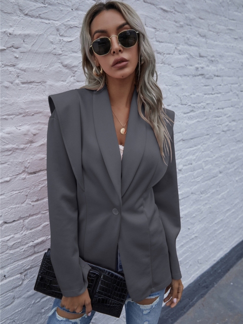 

URBANIC Women Grey Solid Single-Breasted Regular Fit Smart Casual Bolero Blazer