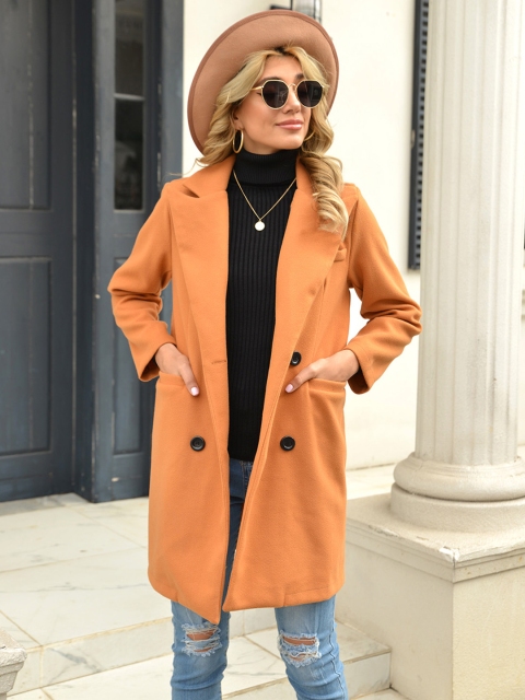 

URBANIC Women Beige Solid Longline Overcoat