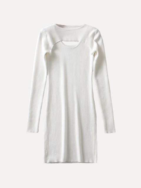 

URBANIC White Solid Slim Fit Layered Cut-Out Sheath Dress