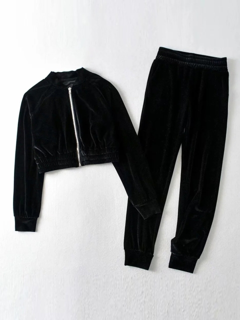 

URBANIC Black Solid Slim Fit Two-Piece Set